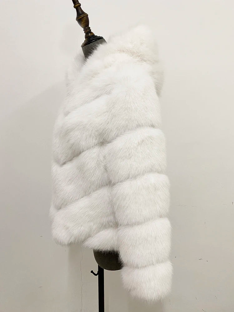 ZADORIN Fashion Hooded Splicing Fluffy Jacket Women Winter Long Sleeve White Faux Fur Coat Woman Clothing New in Coats & Jackets
