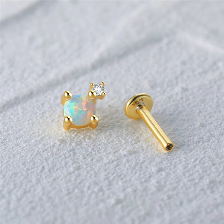 CANNER 1PC 925 Sterling Silver Exquisite Crown Opal Piercing Earring for Women Ear Studs Cartilage Earring Body Jewelry Gift PlatiNum