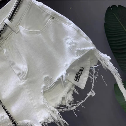 Nuova gonna corta in denim bianco coreano 2026 da donna, con tasche a vista e design irregolare anti-sfregamento