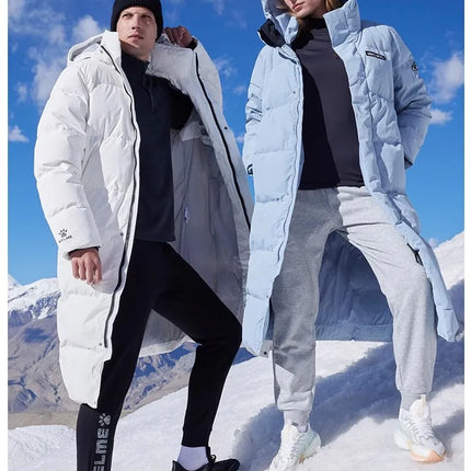 Kelme Long Down Men Winter Jacket Hooded Warm Windproof Couple Camping Equipment Paragraph Down Coat Jacket Women Утепленный
