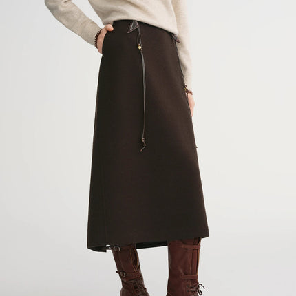 DUSHU Classic Long and Short Elastic Waist A-line Skirt 2025 Winter Skirt for Women Solid Simple Commuting Office Ladies College PlatiNum
