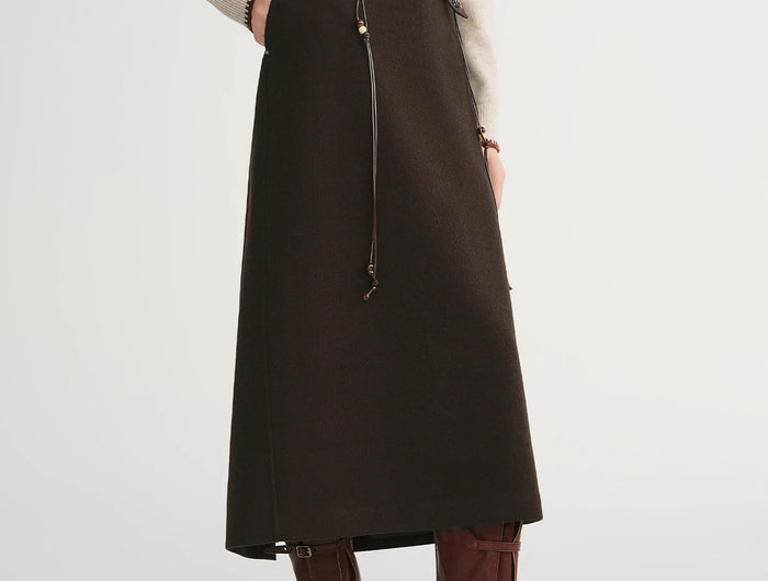 DUSHU Classic Long and Short Elastic Waist A-line Skirt 2025 Winter Skirt for Women Solid Simple Commuting Office Ladies College PlatiNum