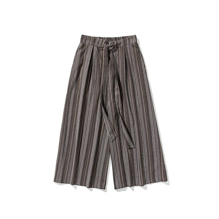 Pantaloni a righe da uomo in cotone e lino, comodi e traspiranti, pantaloni a gamba larga, kimono, samurai giapponese, pantaloni alla moda larghi casual da uomo