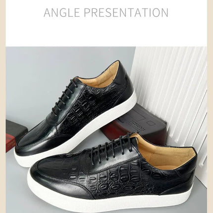 Newest 2025 Spring Men Genuine Leather Casual Sneakers Lace Up Handmade Crocodile Design Men Daily Leather Footwear Purple