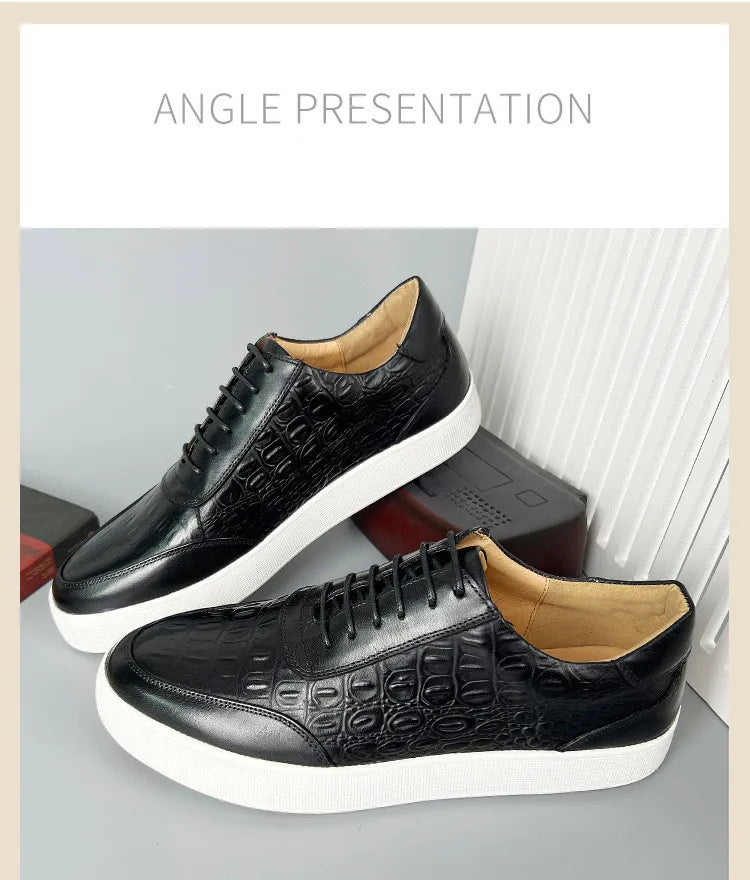 Newest 2025 Spring Men Genuine Leather Casual Sneakers Lace Up Handmade Crocodile Design Men Daily Leather Footwear Purple