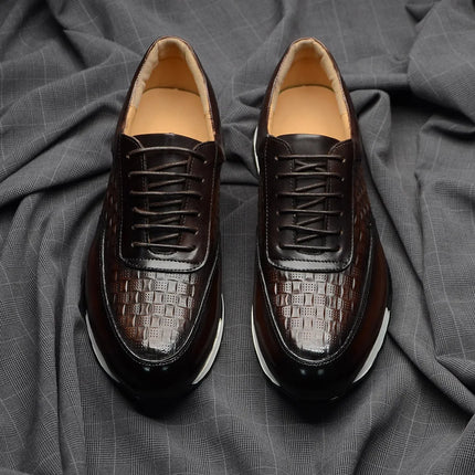 Luxury Autumn Winter Men's Leather Oxford Shoes Plaid Pattern Natural Genuine Leather Lace-up Sneakers Business Casual Shoes