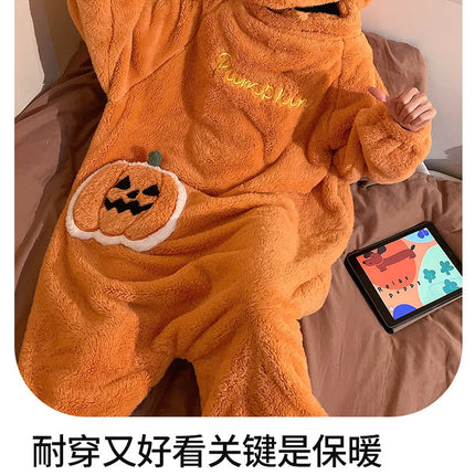 Cartoon Animal One‑Piece Pajamas Soft Coral Fleece Plush Jumpsuit Warm Loungewear For Home Sleepwear Theme Party Costume
