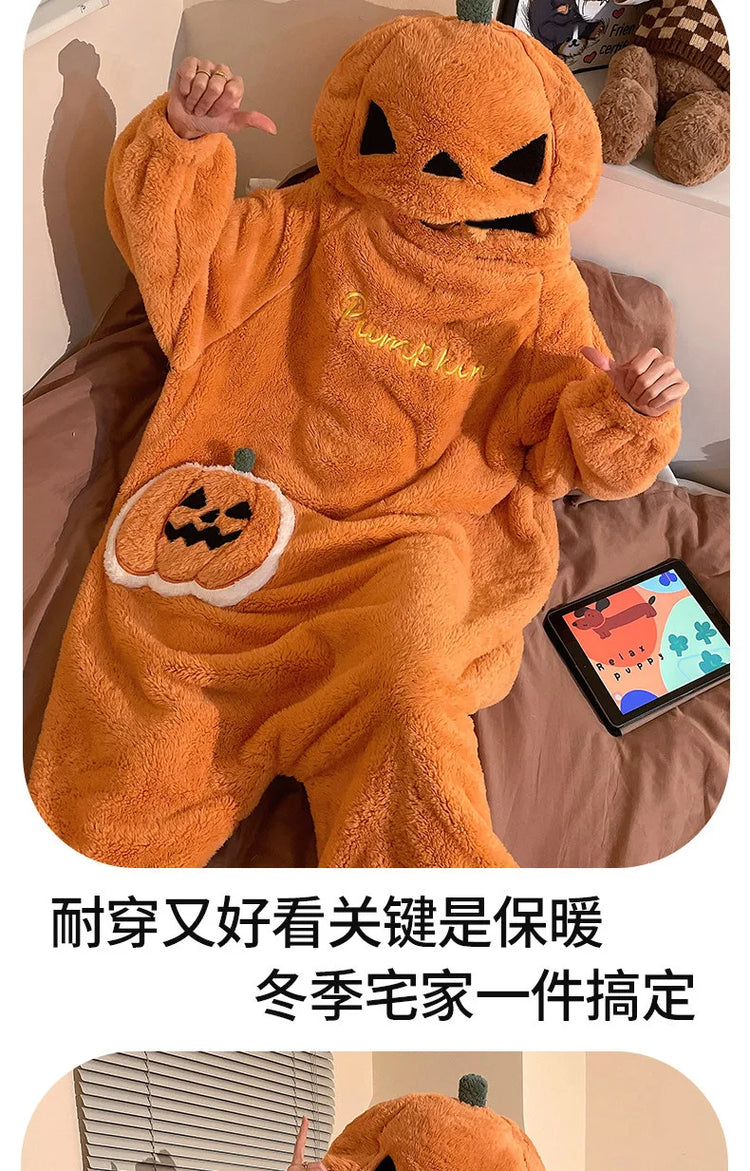 Cartoon Animal One‑Piece Pajamas Soft Coral Fleece Plush Jumpsuit Warm Loungewear For Home Sleepwear Theme Party Costume