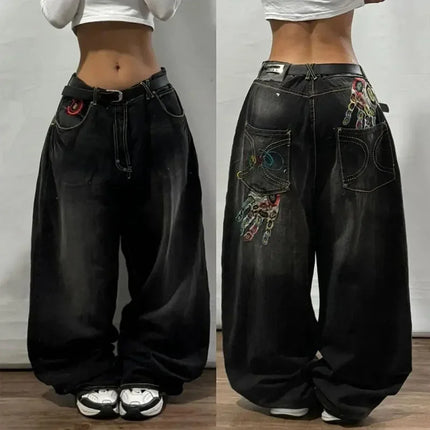 Jeans larghi ricamati modello Joker di tendenza della moda americana Donna Street Y2K Nuovi pantaloni a gamba larga oversize Hip Hop Jeans unisex