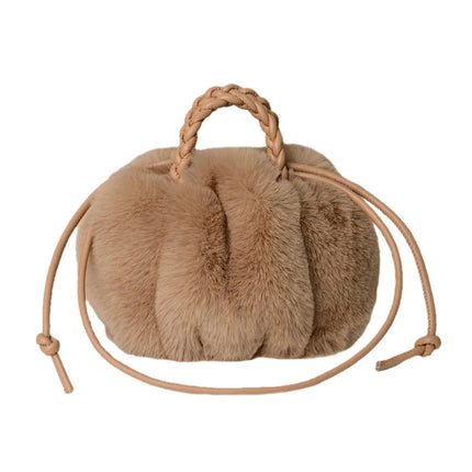 Women's Crossbody Pumpkin Plush Bag Cute Tote Bags Autumn Winter Fashion Solid Color Handbag Travel Shoulder Bags PlatiNum