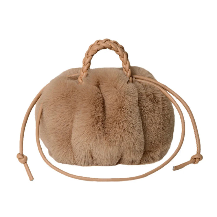 Women's Crossbody Pumpkin Plush Bag Cute Tote Bags Autumn Winter Fashion Solid Color Handbag Travel Shoulder Bags PlatiNum