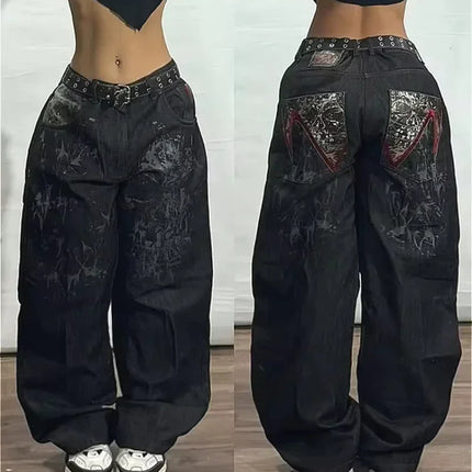 Streetwear New Fashion Stampa oversize Jeans larghi Y2K Harajuku Hip-hop Vintage Popolare Goth Pantaloni a gamba larga a vita alta Pantaloni