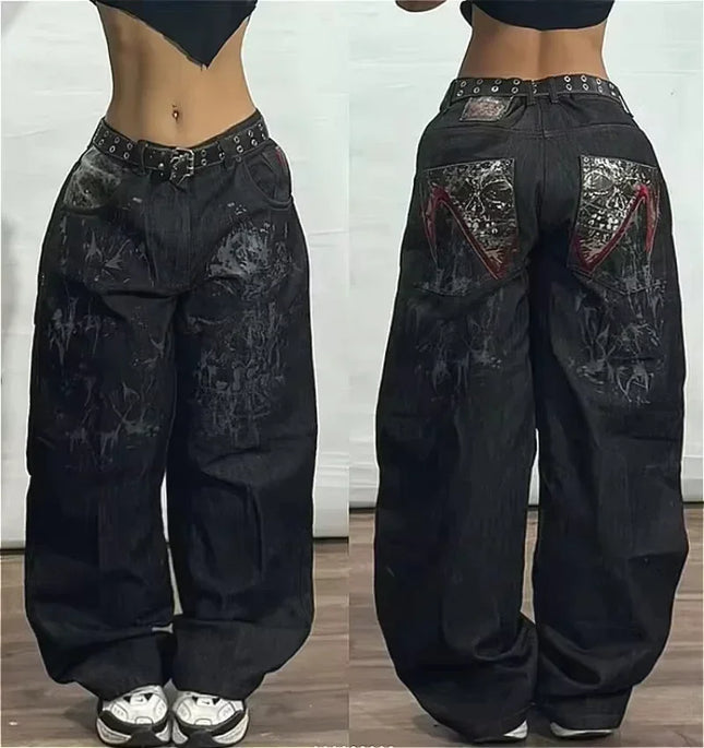 Streetwear New Fashion Oversized Print Loose Jeans Y2K Harajuku Hip-hop Vintage Popular Goth High Waist Wide Leg Pants