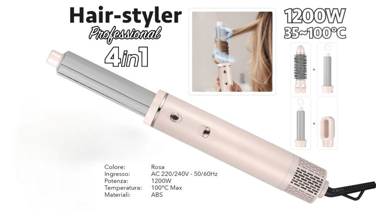 Professional 1200W 4‑in‑1 Hair Styling Tool, Interchangeable Attachments Hot Air Brush for All Hair Types