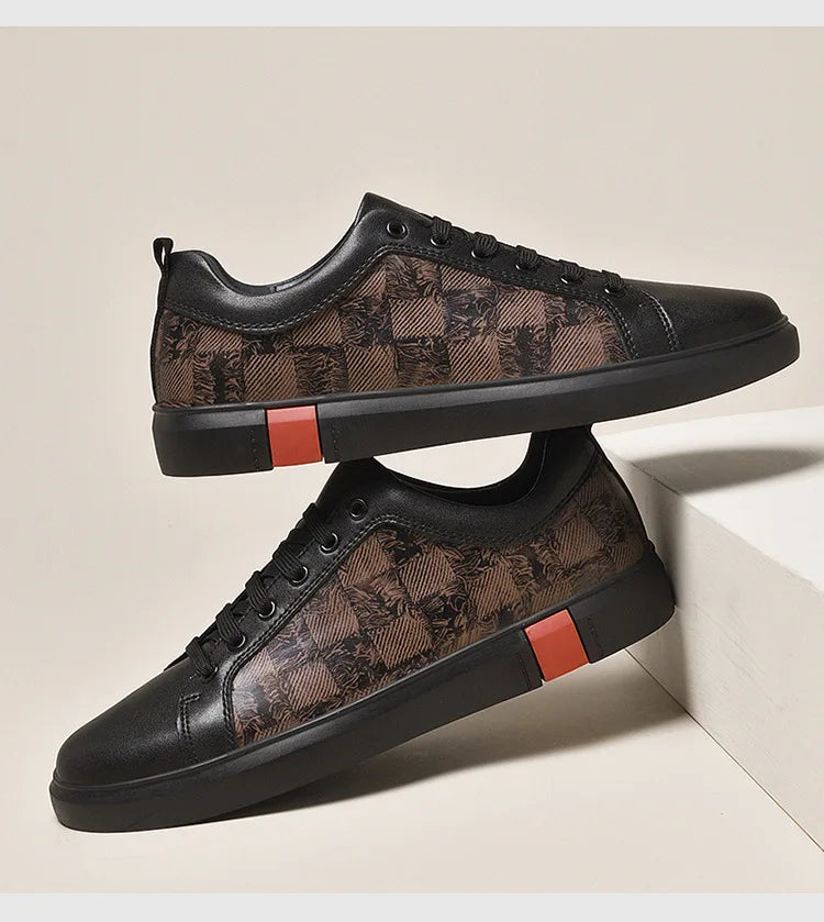 Europe New Shoes for Men Genuine Leather Casual Shoes Cool Black Flat Skateboard Shoes Street Fashion Sneakers