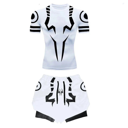 Anime Jujutsu Kaisen Set di compressione Tuta da fitness per uomo Camicia di compressione 3D ad asciugatura rapida + Pantaloncini da palestra Corsa Allenamento Abbigliamento sportivo platinumshop