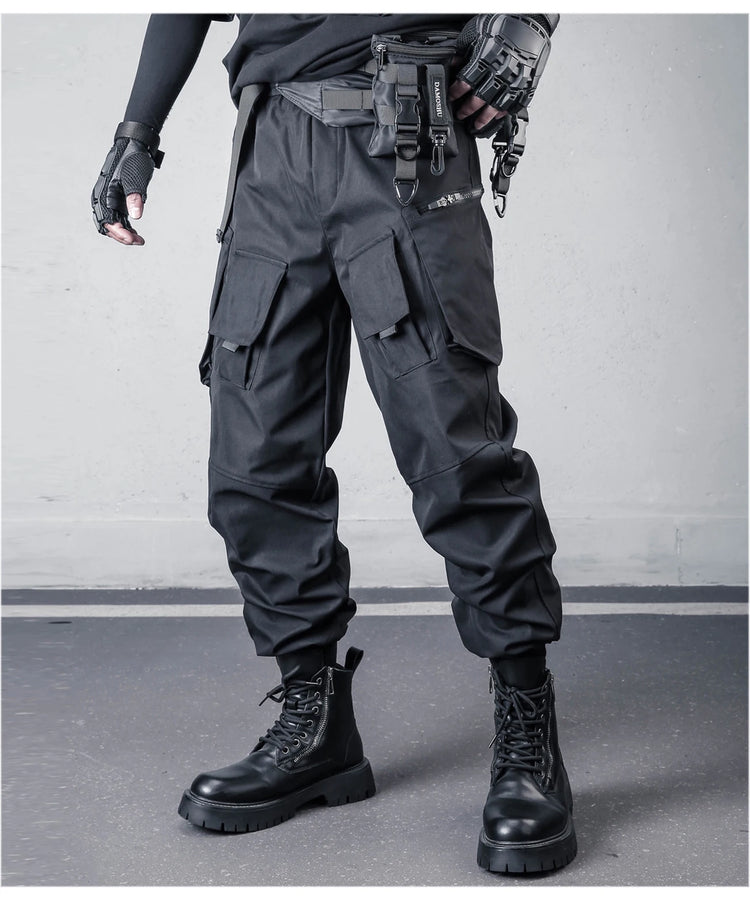 2026 New Streetwear Joggers Pants Men's Multi-Pockets Tactical Cargo Pant Black Utility Work Elastic Waist Casual Trousers