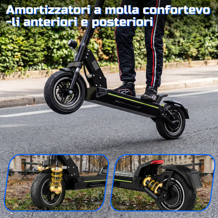 Monopattino Elettrico TODIMART D6 per Adulti, Pneumatici Fuoristrada da 10 Pollici, Autonomia 45-50KM, Batteria 48V 13AH, Motore 500W, Monopattino Elettrico Pieghevole, Doppi Freni e Sospensioni, 3 Modalità di Velocità