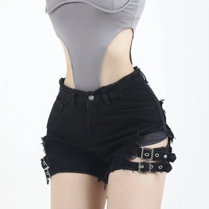 2023 Summer Vintage Trend Hot Girls Harajuku High Waisted Irregular Denim Shorts Goth Rock Sexy Women Shorts Slimming Versatile PlatiNum