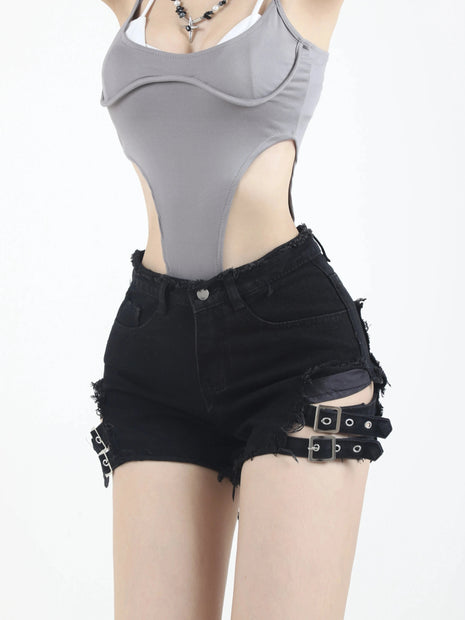 2023 Summer Vintage Trend Hot Girls Harajuku High Waisted Irregular Denim Shorts Goth Rock Sexy Women Shorts Slimming Versatile PlatiNum