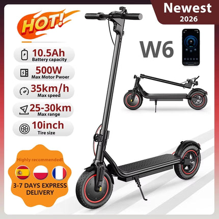 Monopattino Elettrico iScooter W6 10 Pollici 500W per Adulti, E-Scooter 36V 10.5Ah, Velocità 35km/h, Supporto APP, Autonomia 30km, Monopattini Elettrici Urbani
