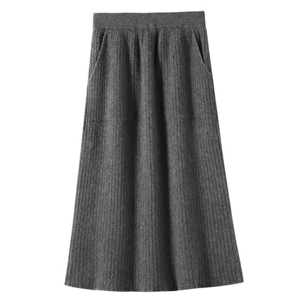 Yoyoselect 100% Cashmere Women's Skirts Autumn Winter Mid Calf Length Knitted Skirt Soft Versatile Quality OL Skirts Clothing PlatiNum