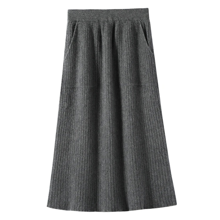 Yoyoselect 100% Cashmere Women's Skirts Autumn Winter Mid Calf Length Knitted Skirt Soft Versatile Quality OL Skirts Clothing PlatiNum