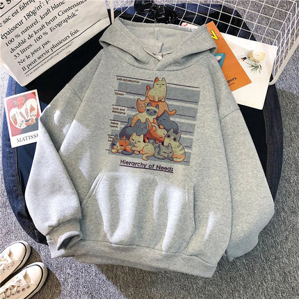 Aesthetic Y2k 90s Hoodies Funny Cute Cat Sweatshirt for Women Harajuku Graphic Pullovers 2000s Ulzzang Gothic Streetwear Female