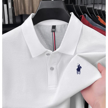 High-end branded long-sleeved polo shirt, 100% cotton, new business men's leisure lapel t-shirt, luxury comfort with Paul pony embroidery