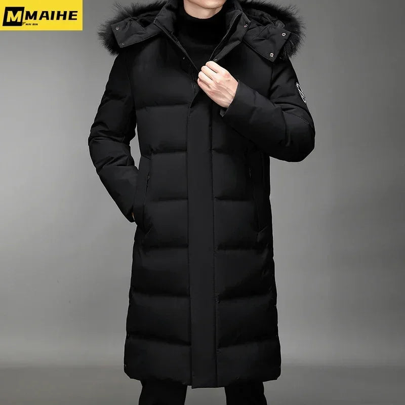 Piumino ispessito da uomo -30 Piumino caldo invernale 2024 Nuovi uomini Moda lungo piumino con cappuccio anatra bianca Parka Plus Size 5XL