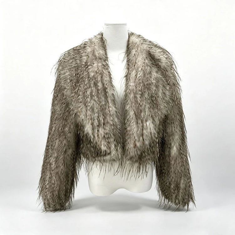 ZADORIN Elegant Big Collar Faux Canary Feathers Fluffy Faux Fur Coat Woman Cropped Fur Jacket Cardigan Winter Clothes Fur Tops