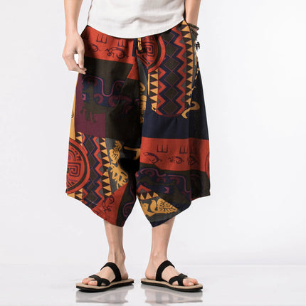Pantaloncini Estivi Harajuku Larghi con Stampa, Traspiranti, Casual, Lunghezza al Polpaccio, Nuovi Pantaloni da Uomo in Cotone e Lino Oversize Stile Lanterna