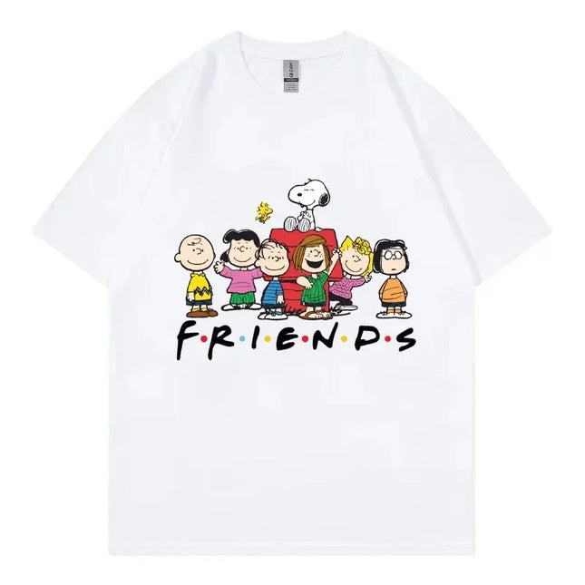 Snoopy Friends Cartoon Anime T-shirt Women Summer Short Sleeve 100% Cotton Men's T-shirt Top 2025 New Fashion Couple Clothes