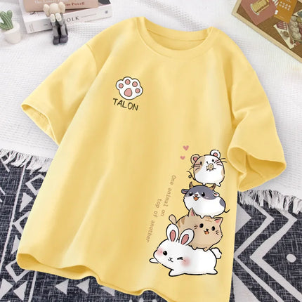 T-shirt a maniche corte da indossare ogni giorno con stampa dolce stile criceto giapponese carino T-shirt a mezza manica per studente adolescente casual allentato da donna