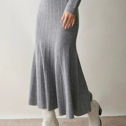Woman's 100% Cashmere Knittwear Skirt Autumn Winter Elegant Mermaid Mid-calf High Waisted Slim Office Lady Dress Light Luxury PlatiNum