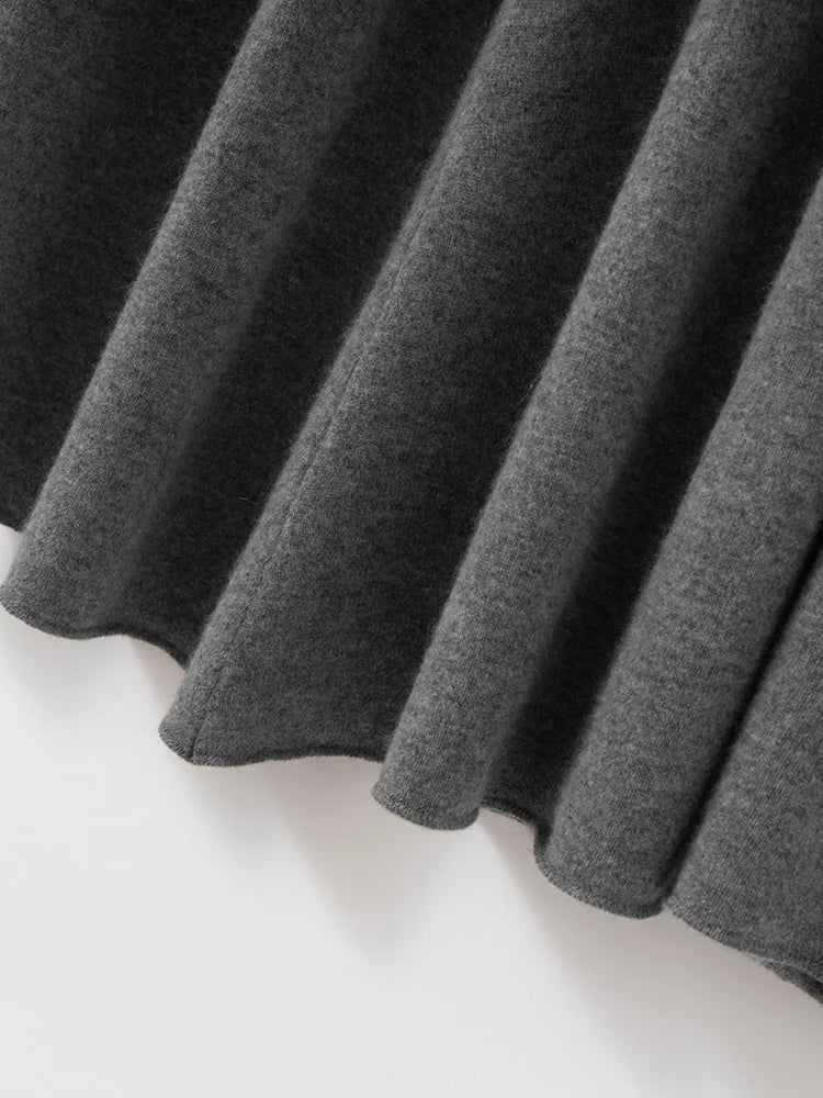 New Women's 100% Pure Cashmere Knitted Full Skirt Autumn Winter High Waisted Mid-calf Ankle-Length Soild Dress Versatile Elegant PlatiNum