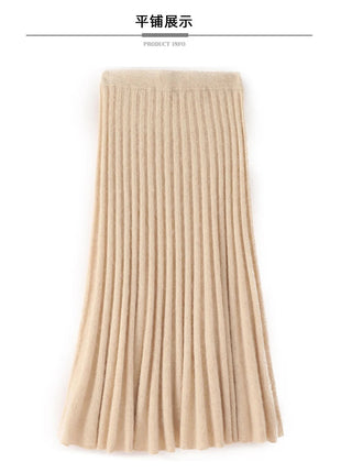 Autumn And Winter Fashion Mink Cashmere Mid Length High Waist Skirt For Women, Knitted Umbrella Skirt, Fashionable Pleated Skirt PlatiNum