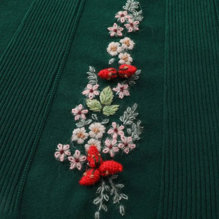 62-96cm Waist Fall Winter Long Skirts Women Elegant Handmade Embriodery Crochet Red Fruit Cashmere Wool Knitted Emerald Skirts PlatiNum