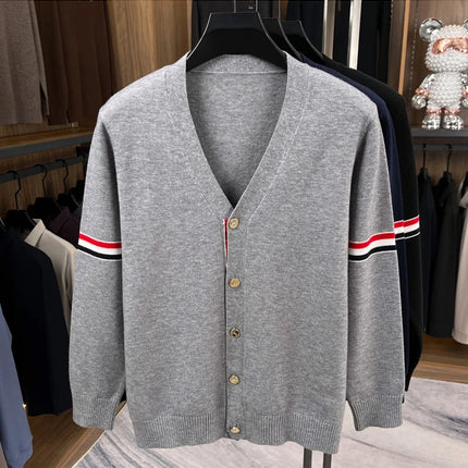 High End Brand Knitted Cardigan Men's Autumn Trend Color Blocked Striped Designer New shawl Korean Casual V-Neck sweater Coat