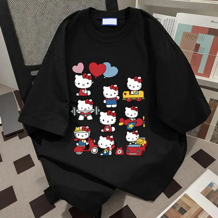 T-shirt en coton Hello Kitty Kawaii Sanrioed Anime Fashion Top pour femme T-shirt d'été décontracté de rue personnalisé pour fille douce