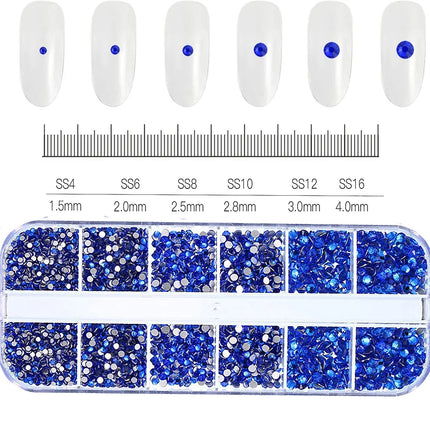 12 Grids Mixed Size Nail Rhinestones SS6 to SS30 Shiny Clear Gold Pink Blue Flat Back Glass Gems for DIY Nail Art Manicure Decoration Supply