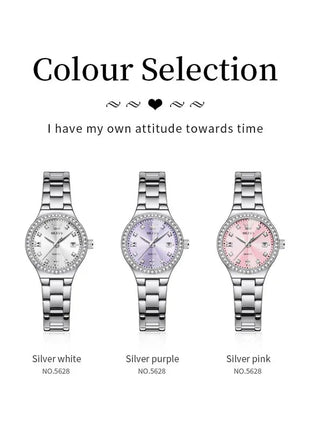 OLEVS 5628 Orologio al quarzo da donna Orologio da polso impermeabile luminoso in acciaio inossidabile con scala di diamanti e funzione data platinumshop