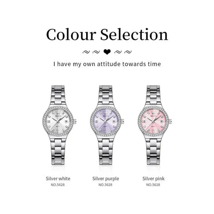OLEVS 5628 Orologio al quarzo da donna Orologio da polso impermeabile luminoso in acciaio inossidabile con scala di diamanti e funzione data platinumshop