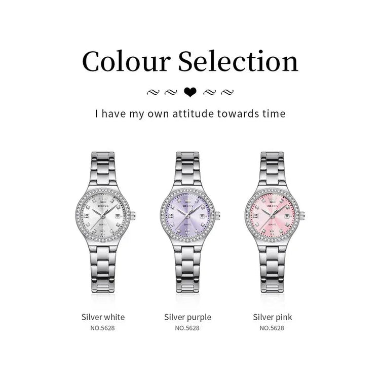 OLEVS 5628 Orologio al quarzo da donna Orologio da polso impermeabile luminoso in acciaio inossidabile con scala di diamanti e funzione data platinumshop