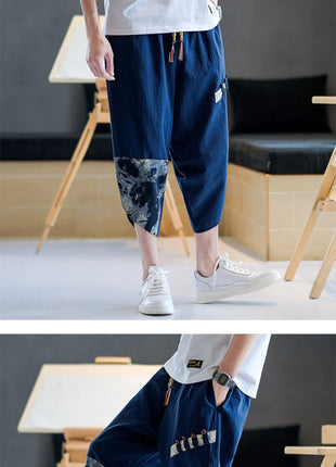 Pantaloni Kimono giapponesi da uomo in cotone traspirante Samurai Abbigliamento Pantaloni da uomo Stampa allentata Pantaloncini Harem retrò Pantaloni Hip Hop Harajuku
