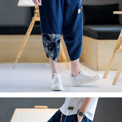 Pantaloni Kimono giapponesi da uomo in cotone traspirante Samurai Abbigliamento Pantaloni da uomo Stampa allentata Pantaloncini Harem retrò Pantaloni Hip Hop Harajuku