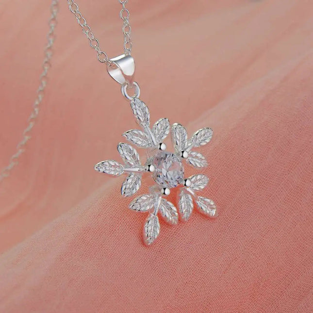Collana in Argento Sterling 925 con Pendente a Fiocchi di Neve per Donne, Gioiello di Alta Qualità per Matrimoni e Fidanzamenti, Regalo di Moda con Cristalli di Zirconio PlatiNum