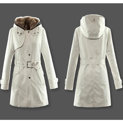 3 in 1 Winter Coat Women's Hooded Windbreaker Furry Inner Jacket Thick Warm Mid Length Parka Casual Fashion Cold Outerwear