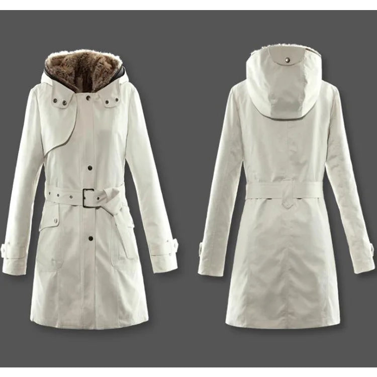 3 in 1 Winter Coat Women's Hooded Windbreaker Furry Inner Jacket Thick Warm Mid Length Parka Casual Fashion Cold Outerwear
