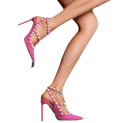 Décolleté con rivetti tacco tagliato scarpe di lusso rosa chiaro per donna fibbia alla caviglia tacchi a spillo solidi scarpe con tacco alto Party 2023 Zapatillas Mujer platinumshop